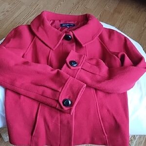 Bright Red Button-Front Wool Coat
